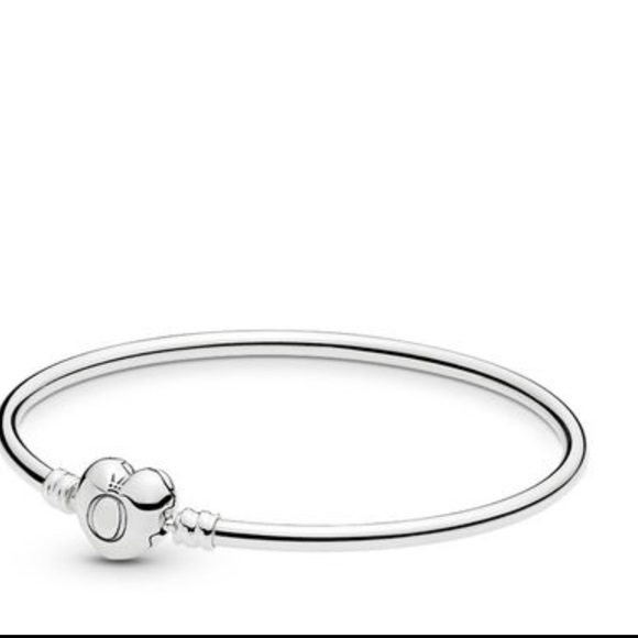 Pandora Jewelry - MOMENTS SILVER BANGLE BRACELET, HEART CLASP SIlver Pandora Jewelry - MOMENTS SILVER BANGLE BRACELET, HEART CLASP SIlver